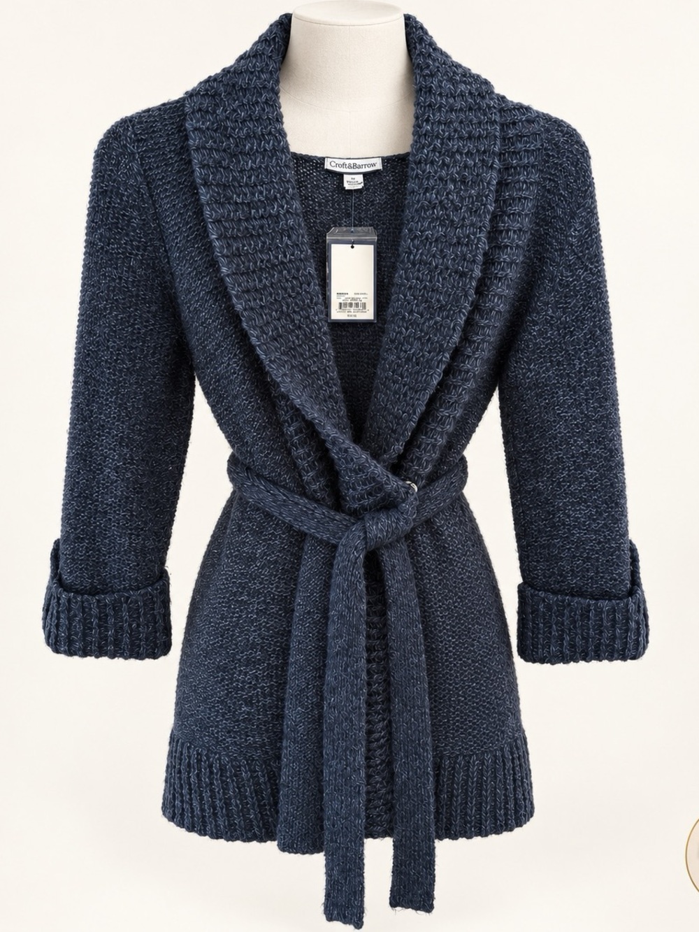 croft & barrow navy knit shawl-collar belted cardigan